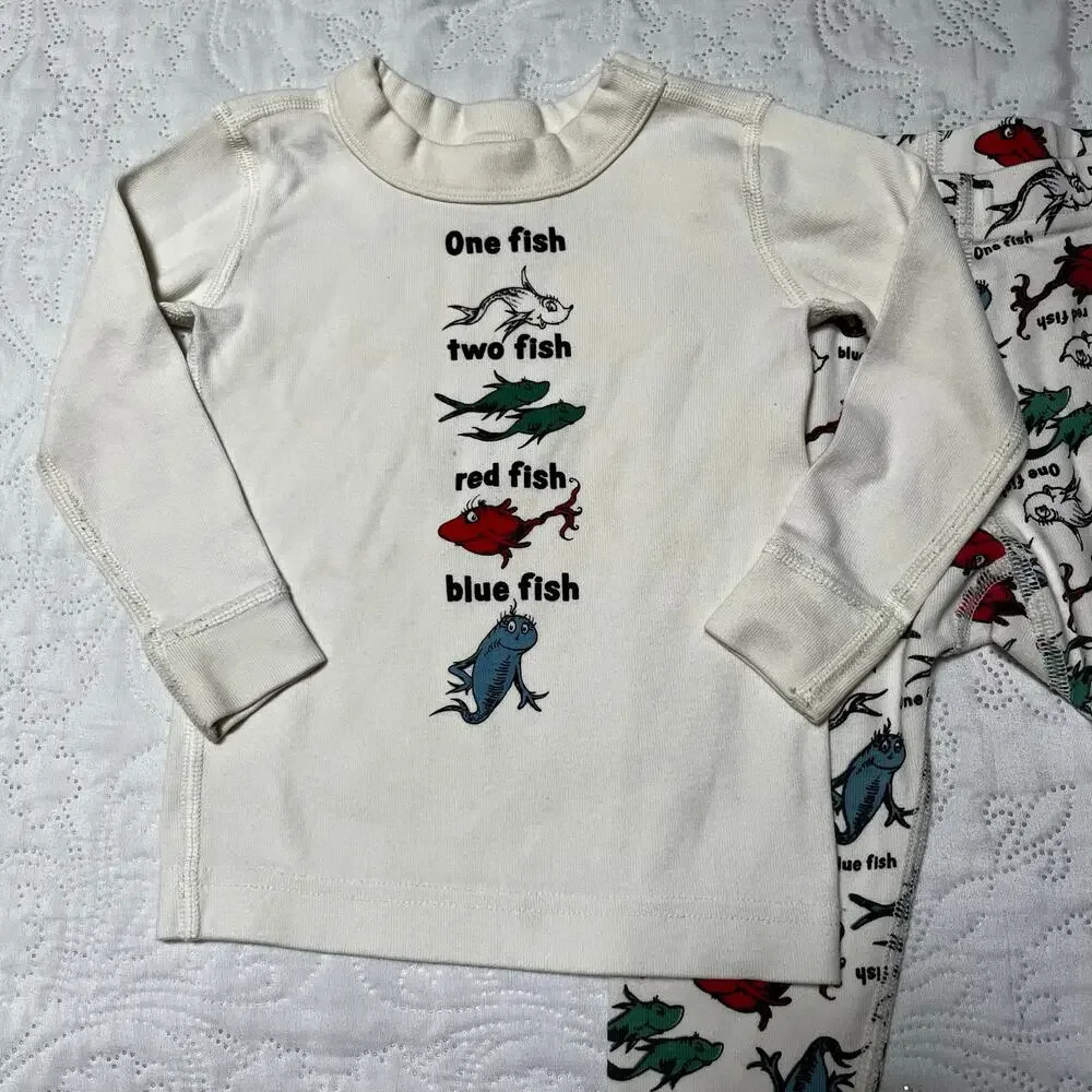 Hanna Andersson Dr Seuss One Fish Two Fish PJ Set Size 2